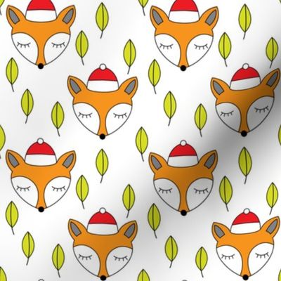 foxes-sleeping-with-santa-hats-and-leaves