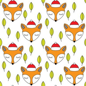 foxes-sleeping-with-santa-hats-and-leaves