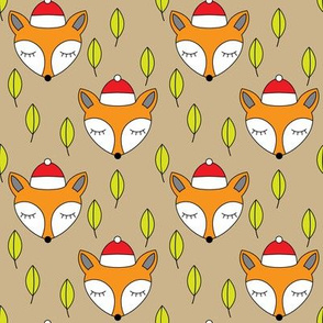 foxes-sleeping-with-santa-hats-and-leaves-on kraft