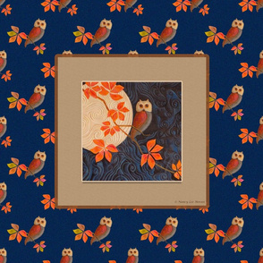 18x18-Inch Panel of Pillow Size and Quilting Panel Owls Dark Blue