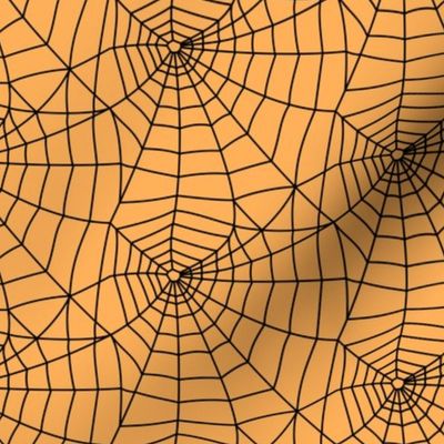 spider webs - black on orange - halloween fabric