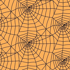 spider webs - black on orange - halloween fabric