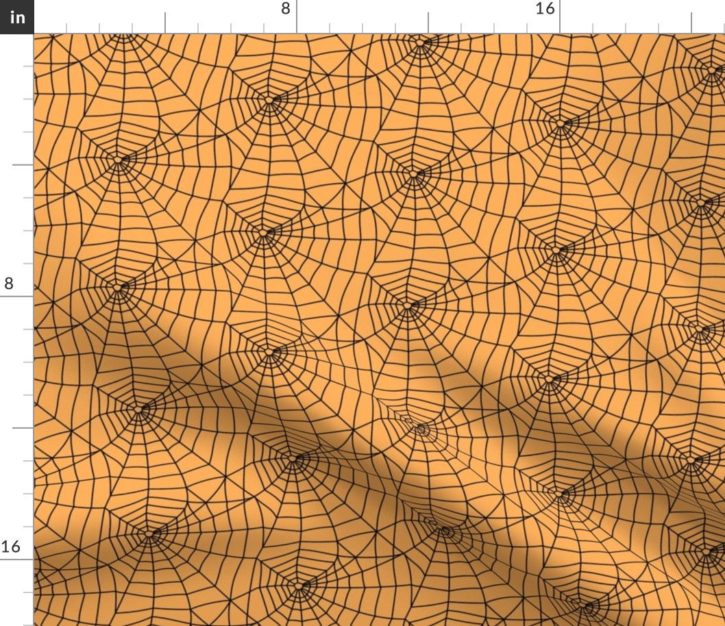 spider webs - black on orange - halloween fabric