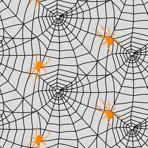 spider webs w/ spider - black and grey - halloween fabric