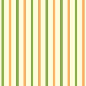 Ferny Glade Vertical Stripes - Wide Magnolia Cream Ribbons with Ferny Green and Persimmon