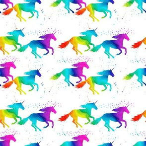 (small scale) watercolor unicorns - rainbow