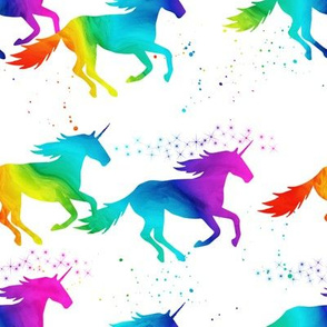 watercolor unicorns - rainbow