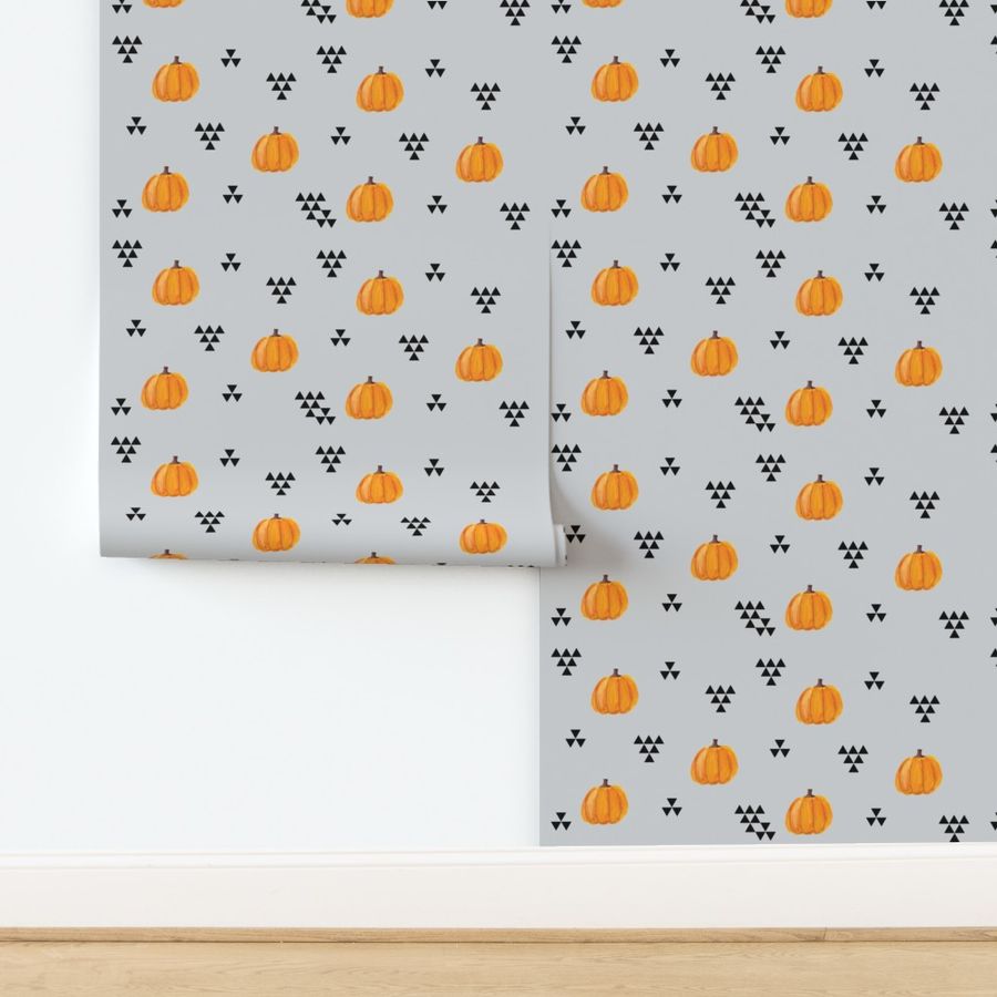 Modern Pumpkins and Triangles on Gray