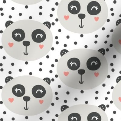 Sweet Pandas on White - Monochrome Panda - Nursery Decor - Baby Bedding - Panda Hearts