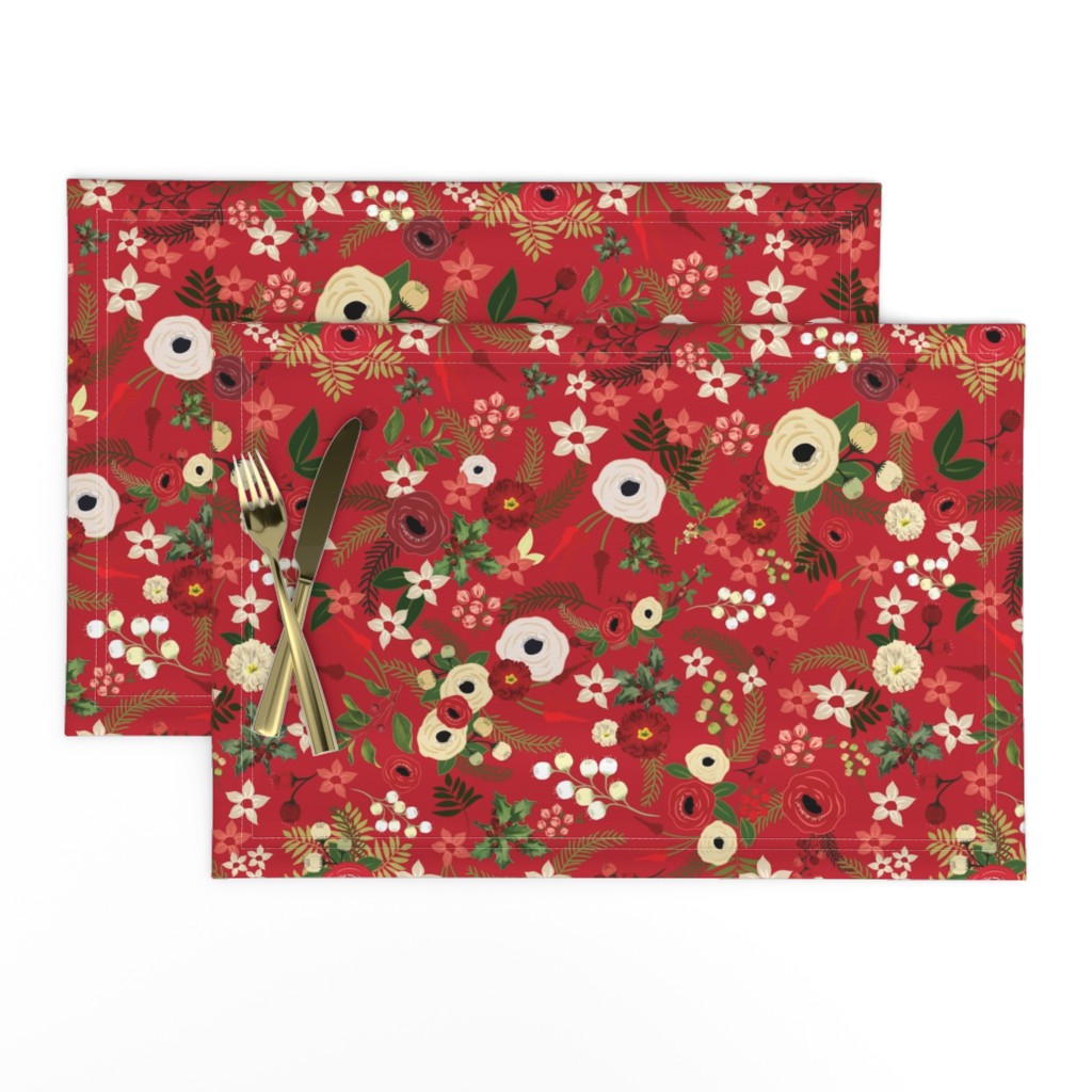 Vintage Christmas Floral Red 