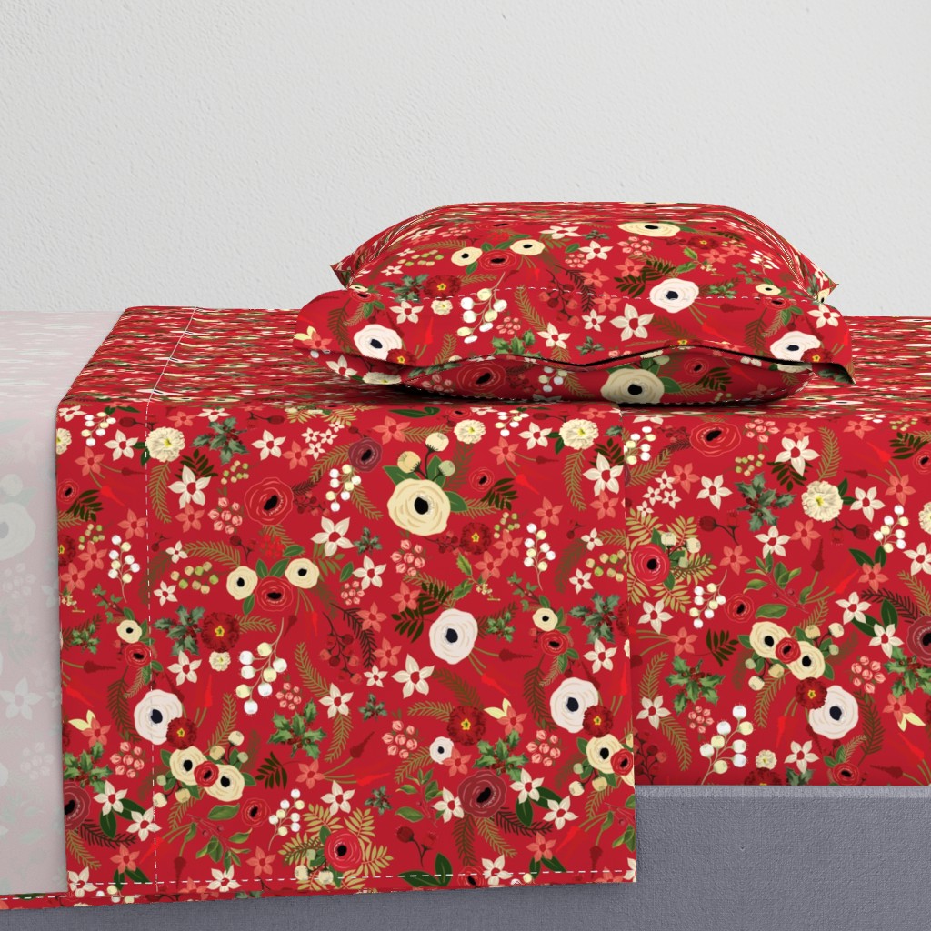 Vintage Christmas Floral Red 