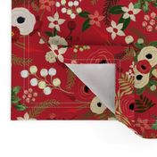 Vintage Christmas Floral Red 