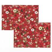 Vintage Christmas Floral Red 