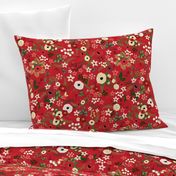 Vintage Christmas Floral Red 