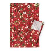 Vintage Christmas Floral Red 