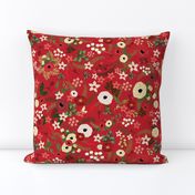 Vintage Christmas Floral Red 