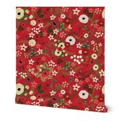 Vintage Christmas Floral Red 