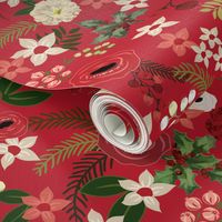 Vintage Christmas Floral Red 