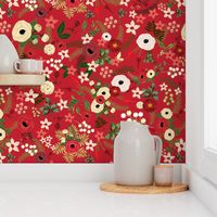 Vintage Christmas Floral Red 