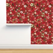 Vintage Christmas Floral Red 