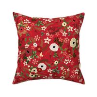 Vintage Christmas Floral Red 