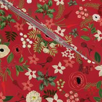 Vintage Christmas Floral Red 