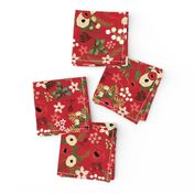 Vintage Christmas Floral Red 