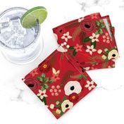 Vintage Christmas Floral Red 