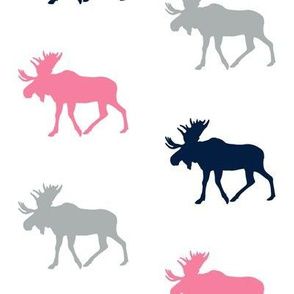multi moose || pink navy grey on white