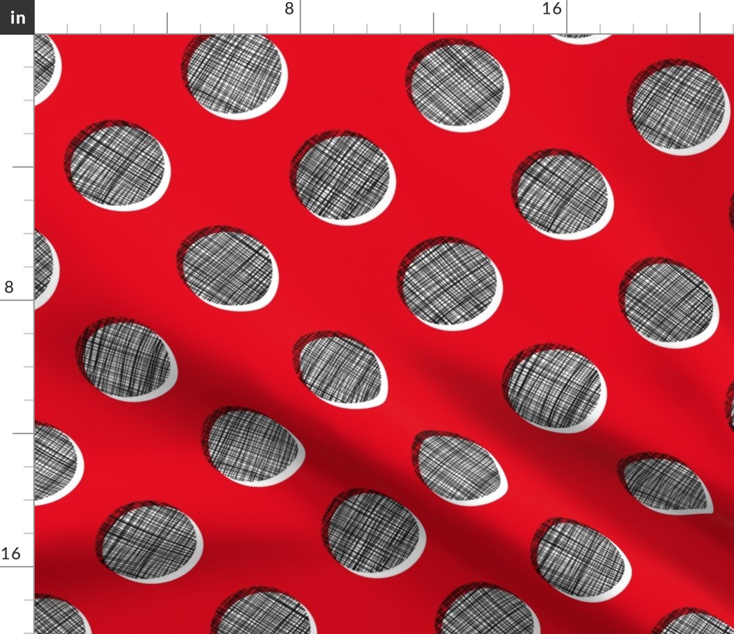 Woven Dots - Black and White on Red