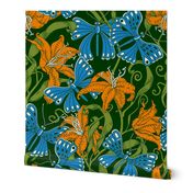 blue butterflies in tiger lilies