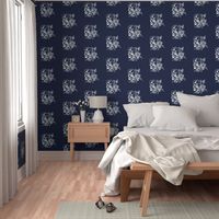 White octopus on navy sea creature boys room powder room nautical 