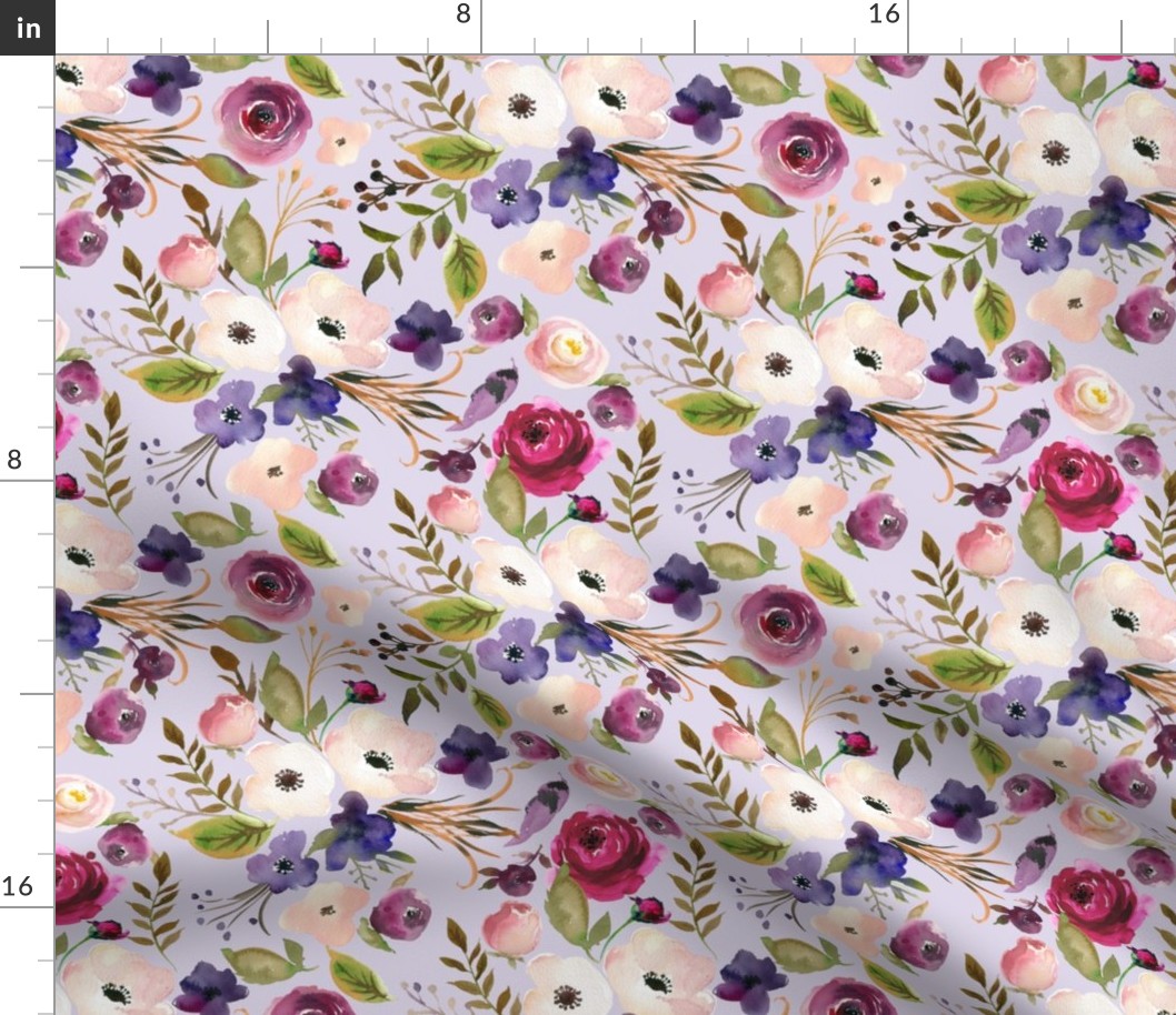 Floral - Plum Purple & Blush Flowers (soft lavender) Garden Blooms Baby Girl Nursery