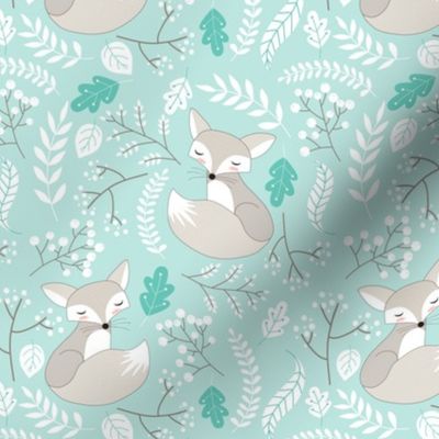 Gray Fox - Sleepy Foxes (crystal) Baby Nursery Woodland Animals Kids Childrens Bedding CR2