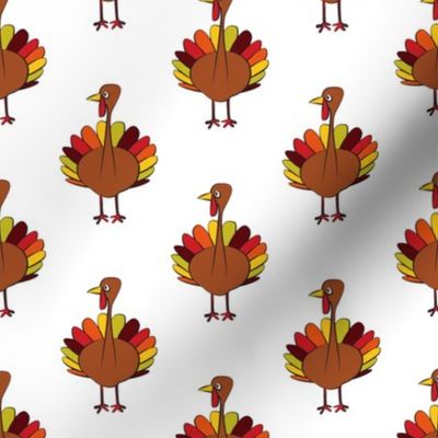 turkey on white - thanksgiving fabric