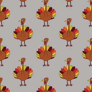 turkey on grey - thanksgiving fabric