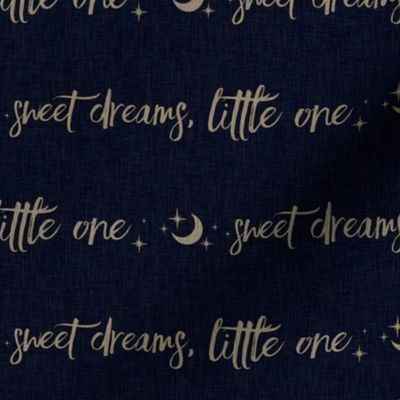 Halfscale Sweet Dreams Little One - tan on navy linen - moon and stars