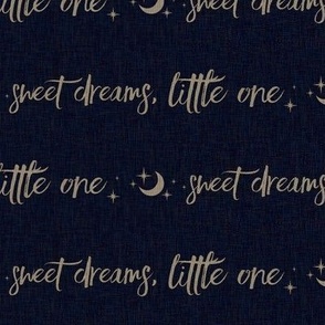 Halfscale Sweet Dreams Little One - tan on navy linen - moon and stars