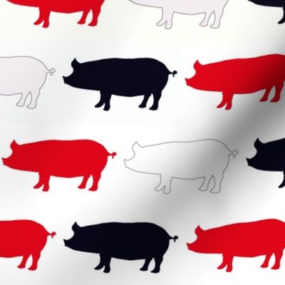 Pigs Red and Black on White Upholstery Fabric