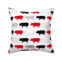 Pigs Red and Black on White Upholstery Fabric