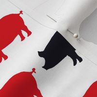 Pigs Red and Black on White Upholstery Fabric