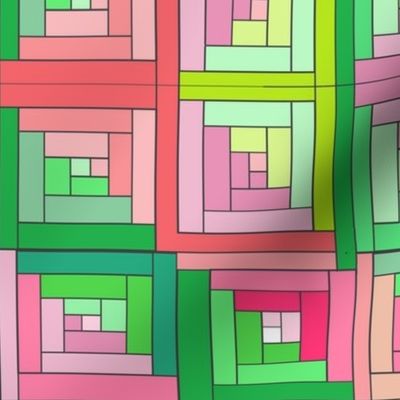 Pink Green Quilt Top