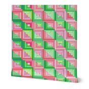 Pink Green Quilt Top