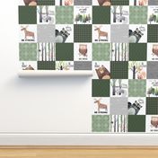 Woodland Critters Patchwork Quilt - Bear Moose Fox Raccoon Wolf, Forest Green Design GingerLous