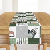 Woodland Critters Patchwork Quilt - Bear Moose Fox Raccoon Wolf, Forest Green Design GingerLous