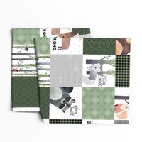 Woodland Critters Patchwork Quilt - Bear Moose Fox Raccoon Wolf, Forest Green Design GingerLous