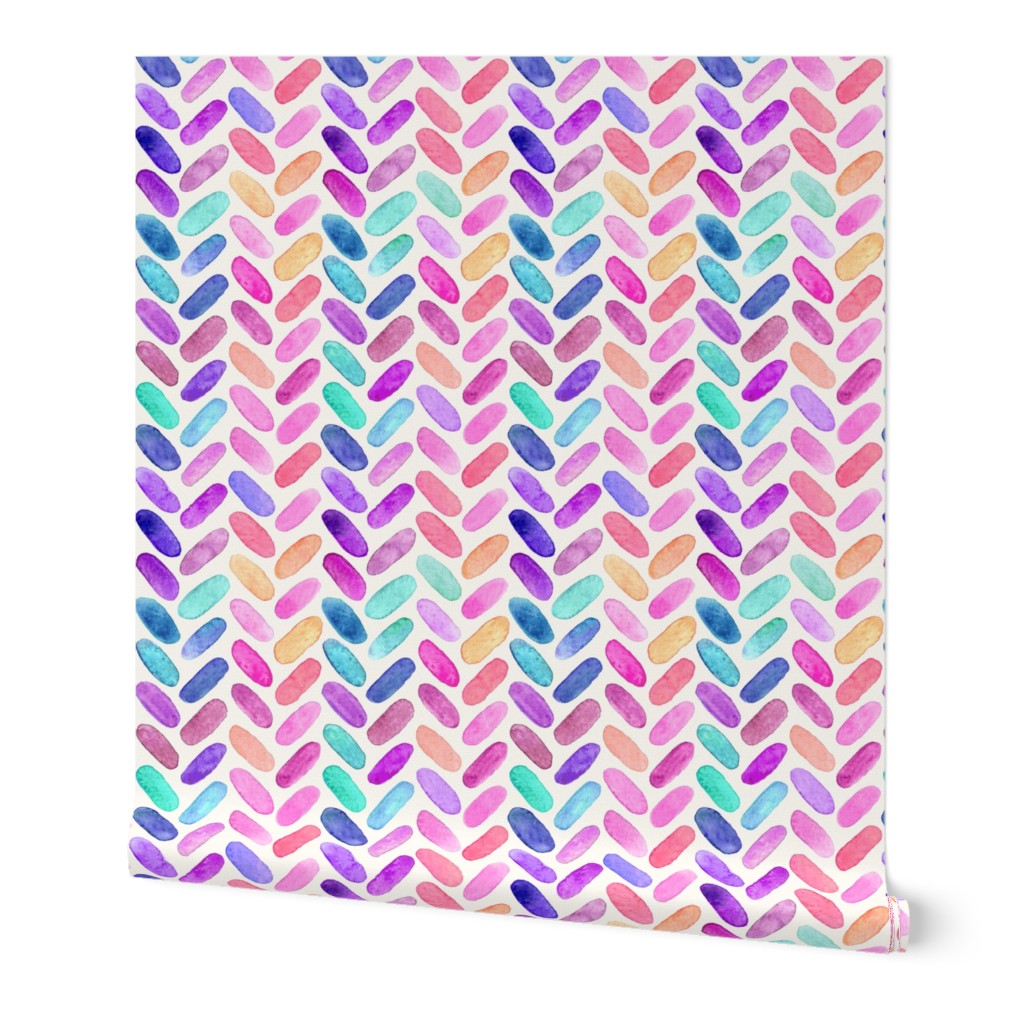 Rainbow Herringbone Watercolor Oblongs Medium Version