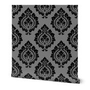 Decorative Damask Pattern Black on Gray