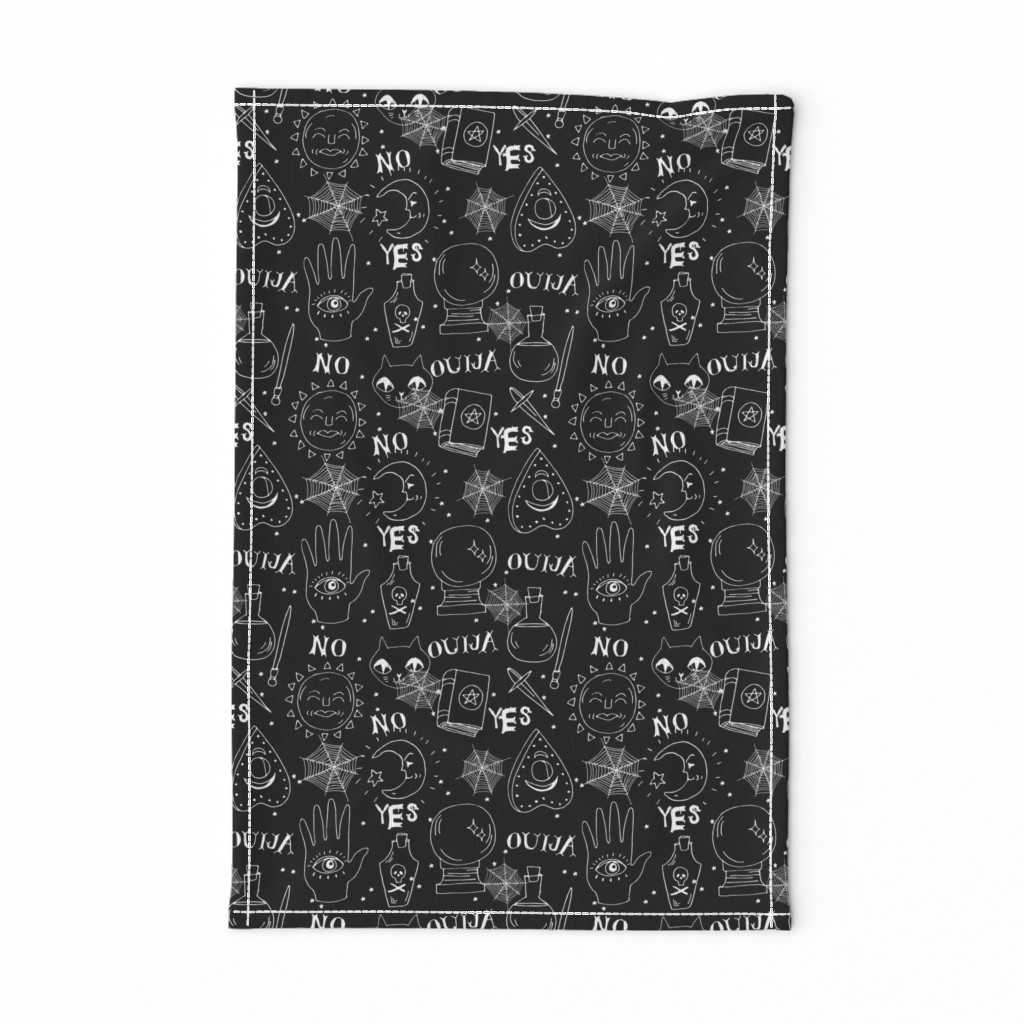 Spirit board cute halloween pattern october fall themed fabric black and white print by andrea lauren