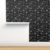 Spirit board cute halloween pattern october fall themed fabric black and white print by andrea lauren